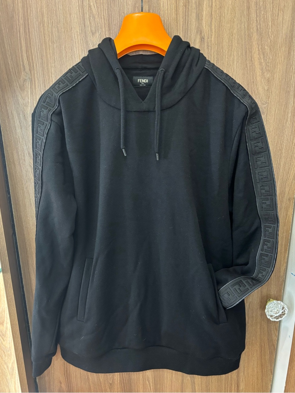 Fendi Black FF Logo Tape Hoodie Men’s XL Made in Italy Luxury Sweatshirt